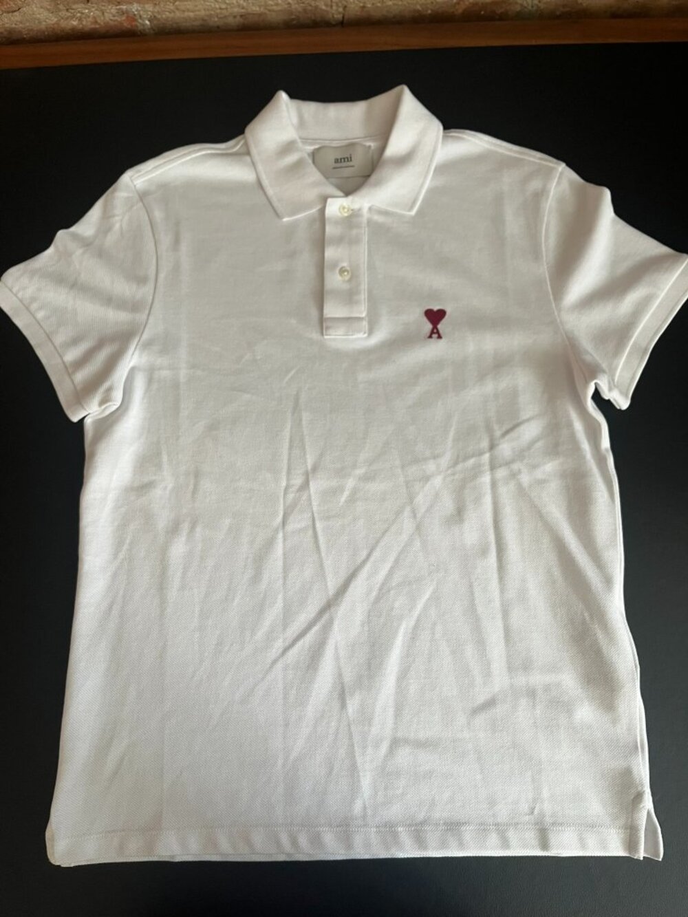 Ami Paris Ami de Coeur Logo White Polo Shirt Men's Small